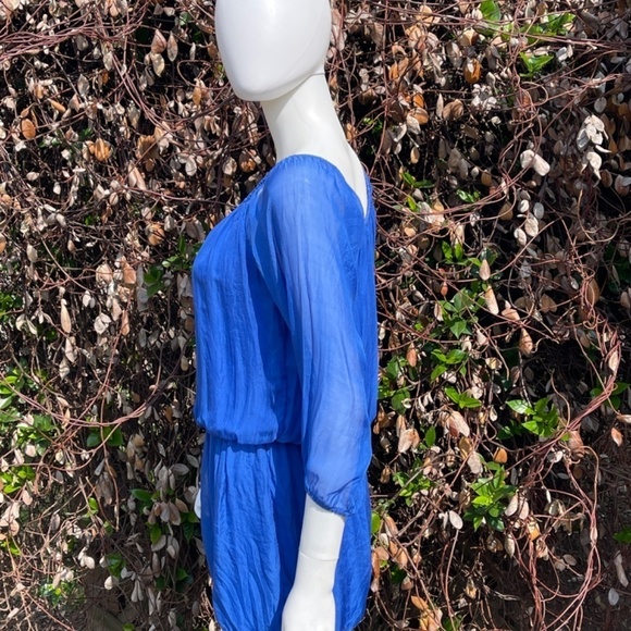 NWT SOFIA by Sofia Vergara Italian Royal Blue Short Silk Lines Romper - Picture 5 of 8